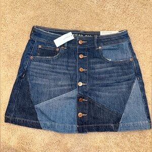 AMERICAN EAGLE Front Patchwork Super Hi Rise A Line Denim Skirt
